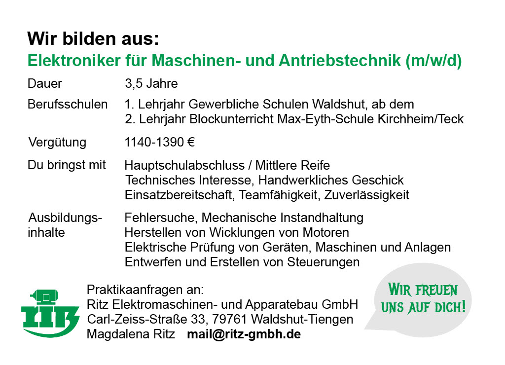 Stellenanzeige Auszubildende/r (m/w/d) Elektroniker/in für Maschinen- und Antriebstechnik vom 31.03.2026